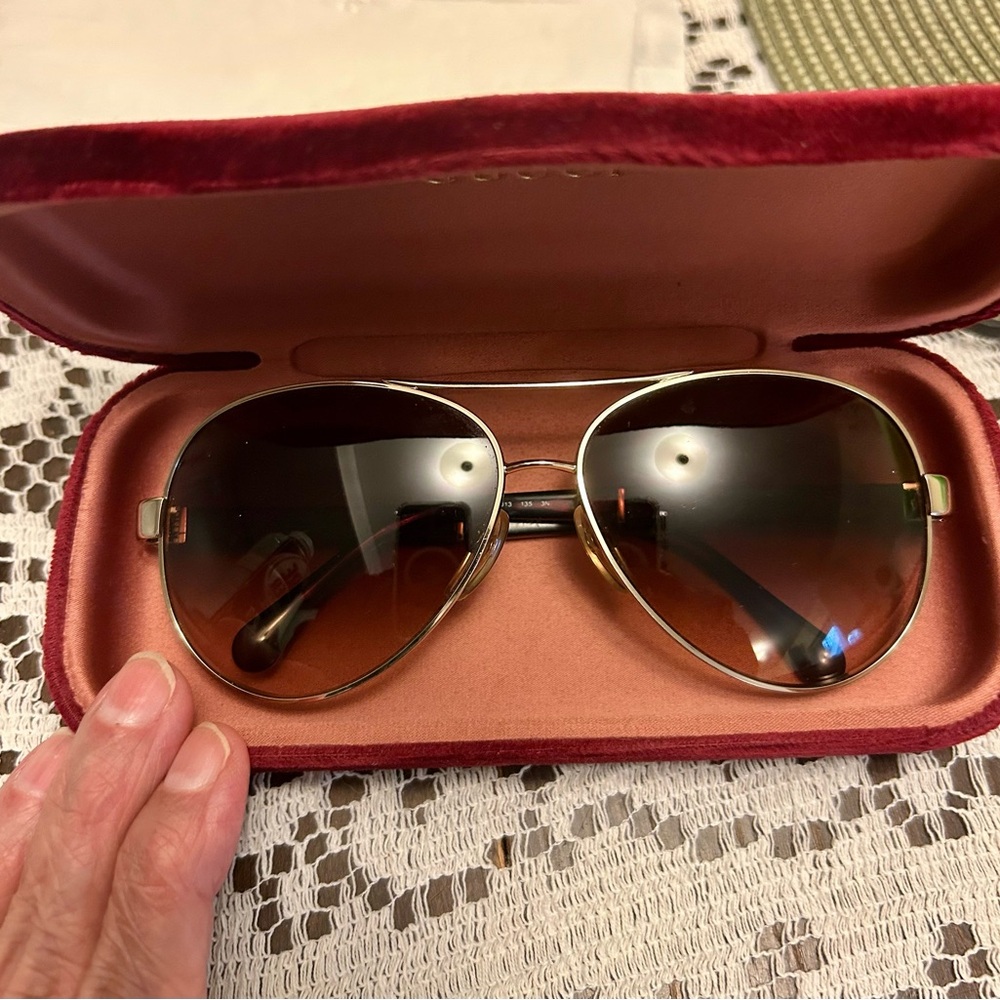 CHANEL Gold and Brown Aviator Sunglasses - Picture 1 of 8